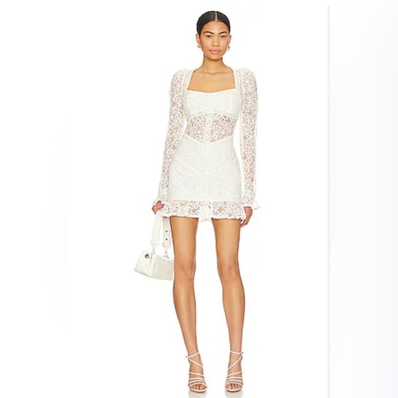For Love and Lemons Cleo Mini Lace Dress in Ivory  Size XL NWT - Picture 13 of 14